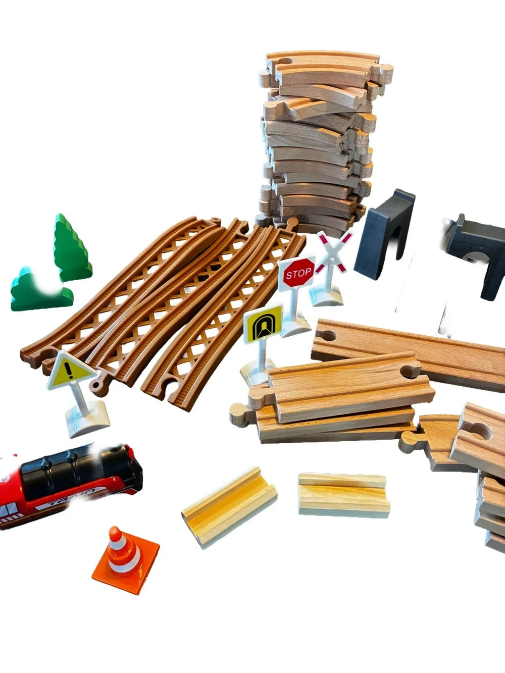 BRIO Thomas Compatible Wooden Train Track Expansion Lot 40+ Pieces Bridges Trees